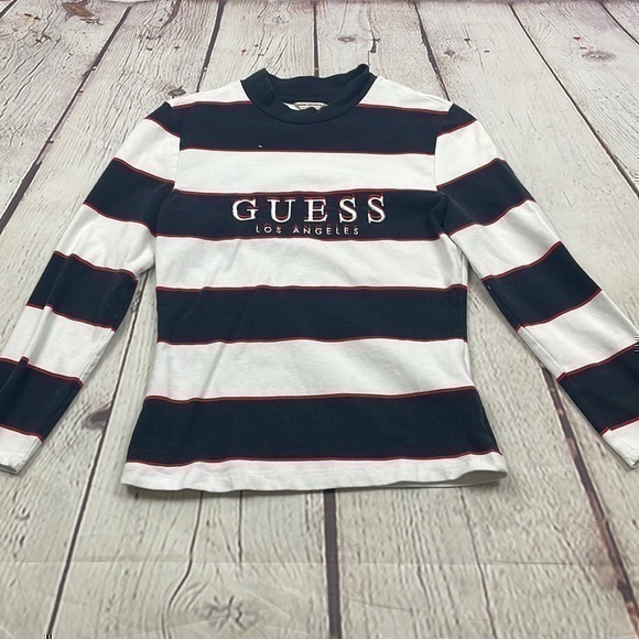 UEC Guess navy & white long sleeve logo t-shirt xs - Picture 1 of 6